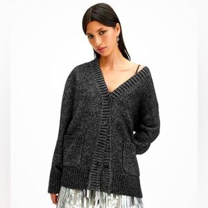 AllSaints Sabrina Metallic Cardigan Black Silver Small Sweater